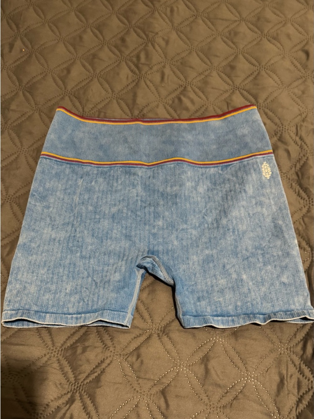 Free People Movement Blue Ribbed Bike Shorts with Rainbow Trim-Size XS/Small